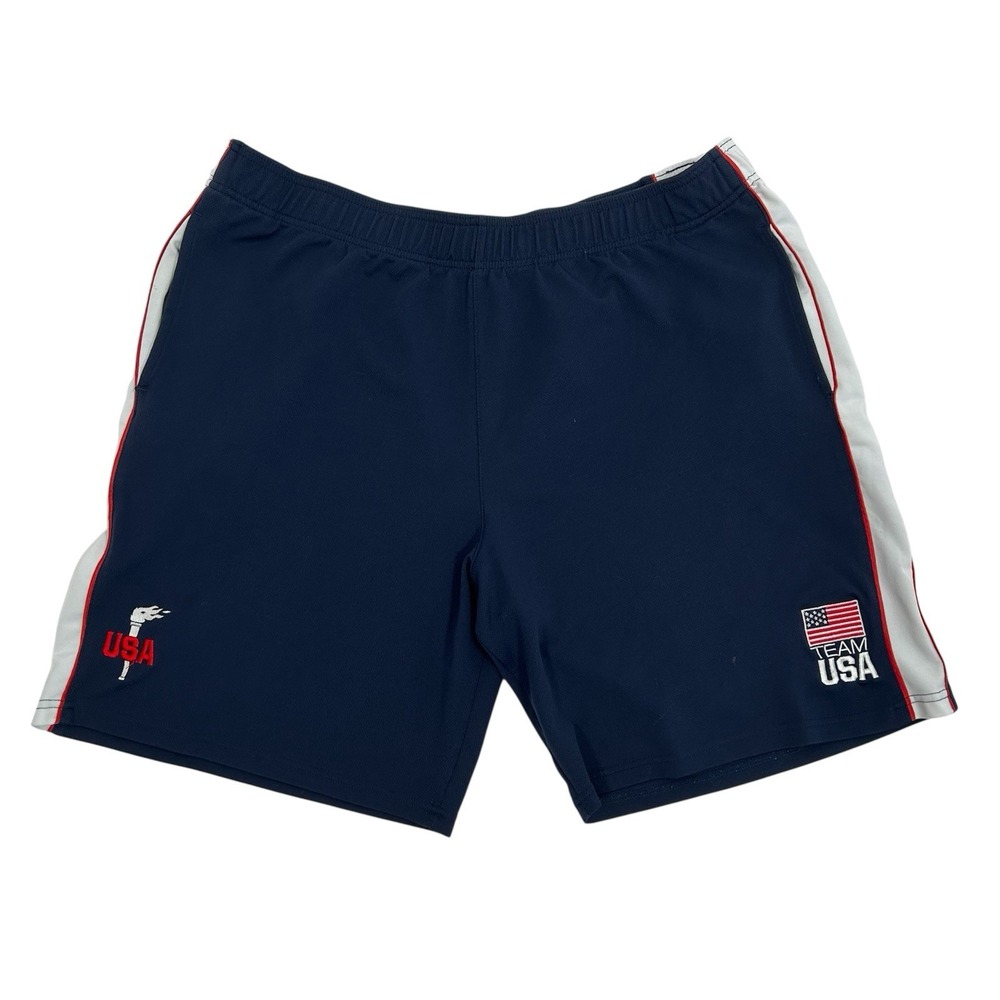 Team USA Apparel Mens XL Navy Blue Shorts Pockets w/ 2 Embroidered USA Logos
